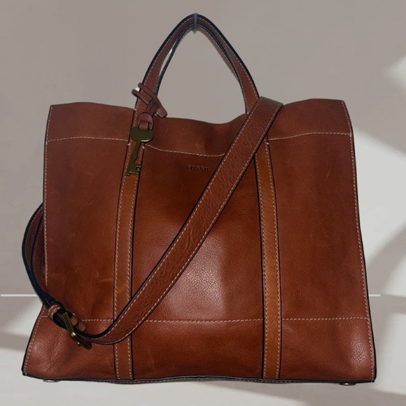 Fossil Handbags - Fossil Carmen Brown Leather Tote Bag